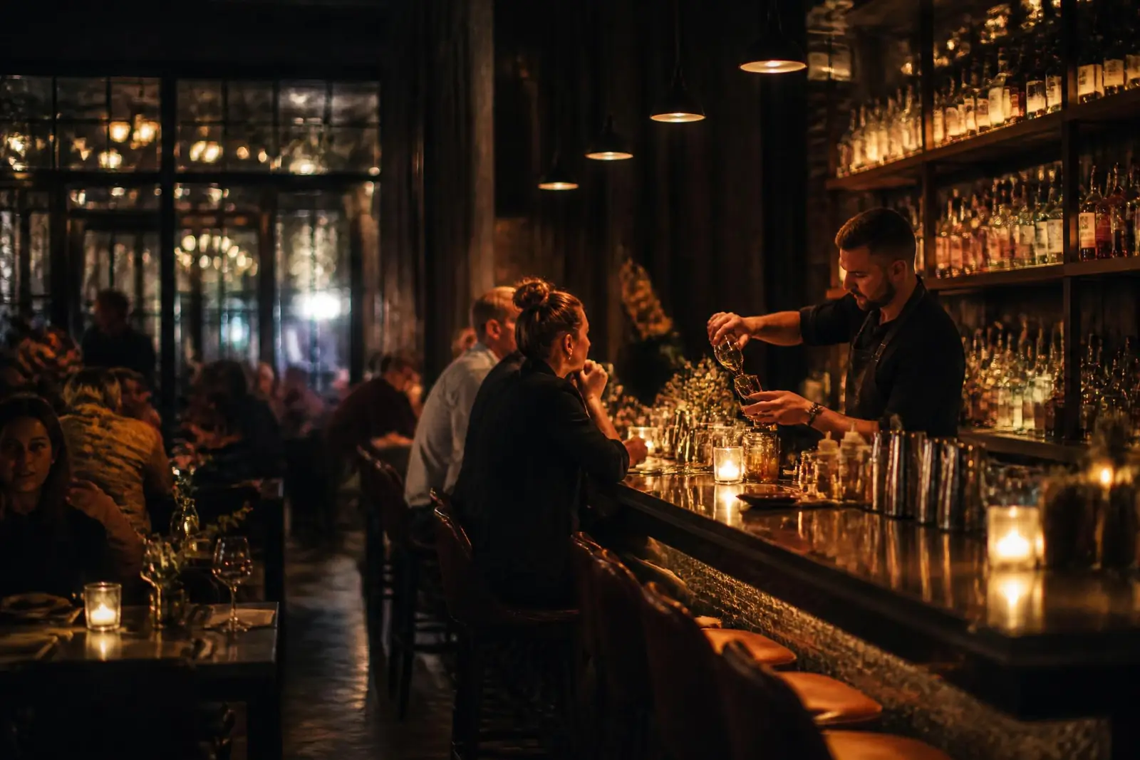 Restaurant and bar scenting in an elegant hospitality lounge in the evening