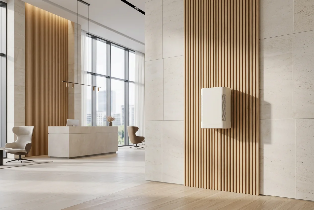 Commercial scent diffuser mounted discreetly in a modern interior